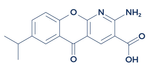 Chemical structure diagram depicting the molecular composition of Amlexanox, a versatile pharmaceutical compound with various potential medical applications.